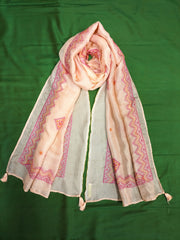 Peach classic stole with delicate embroidery and fine border